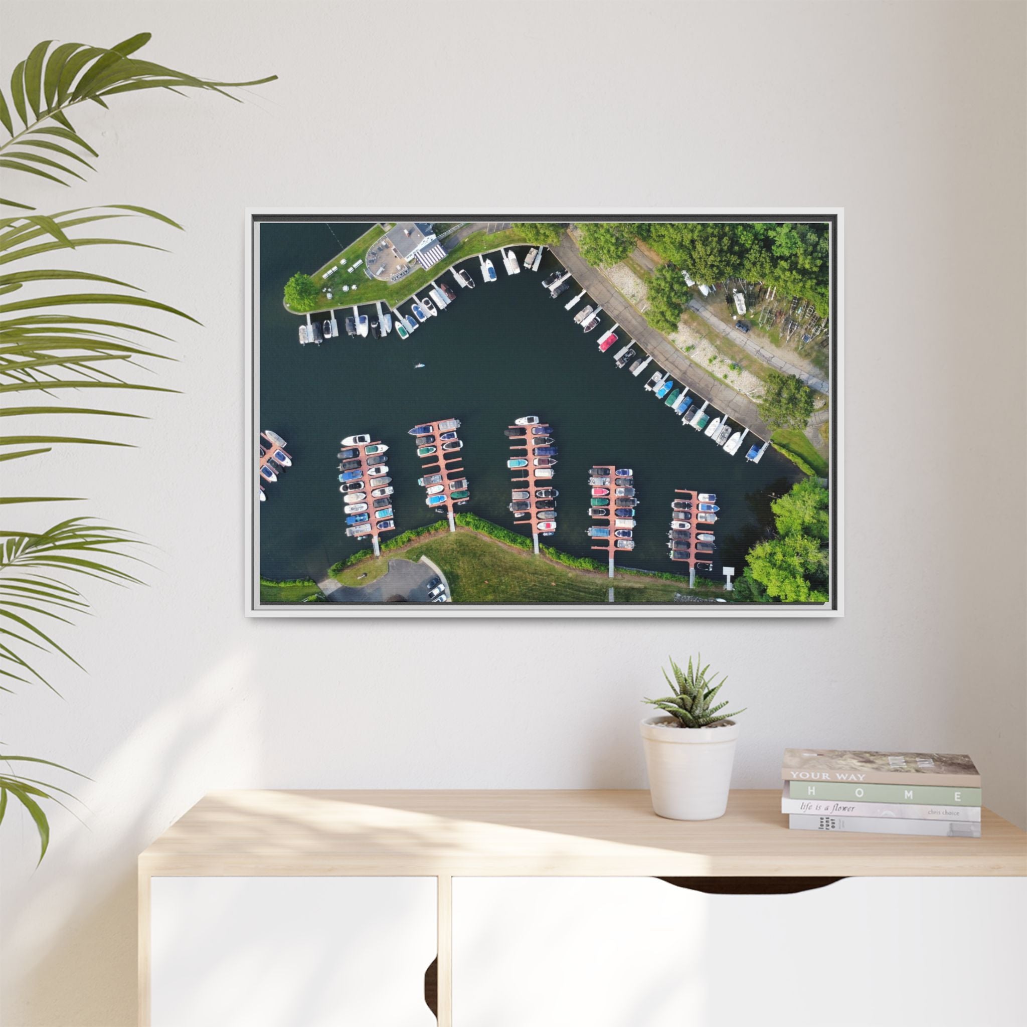Candlewood Lake Marina Canvas — Framed Matte Wall Art