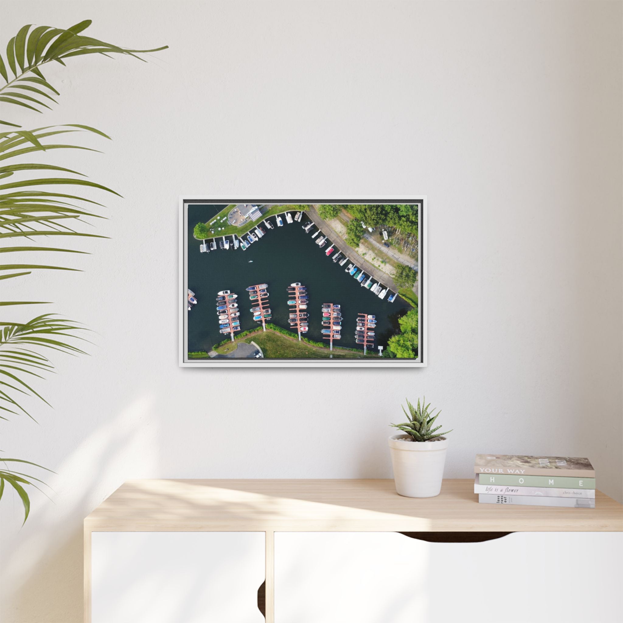 Candlewood Lake Marina Canvas — Framed Matte Wall Art