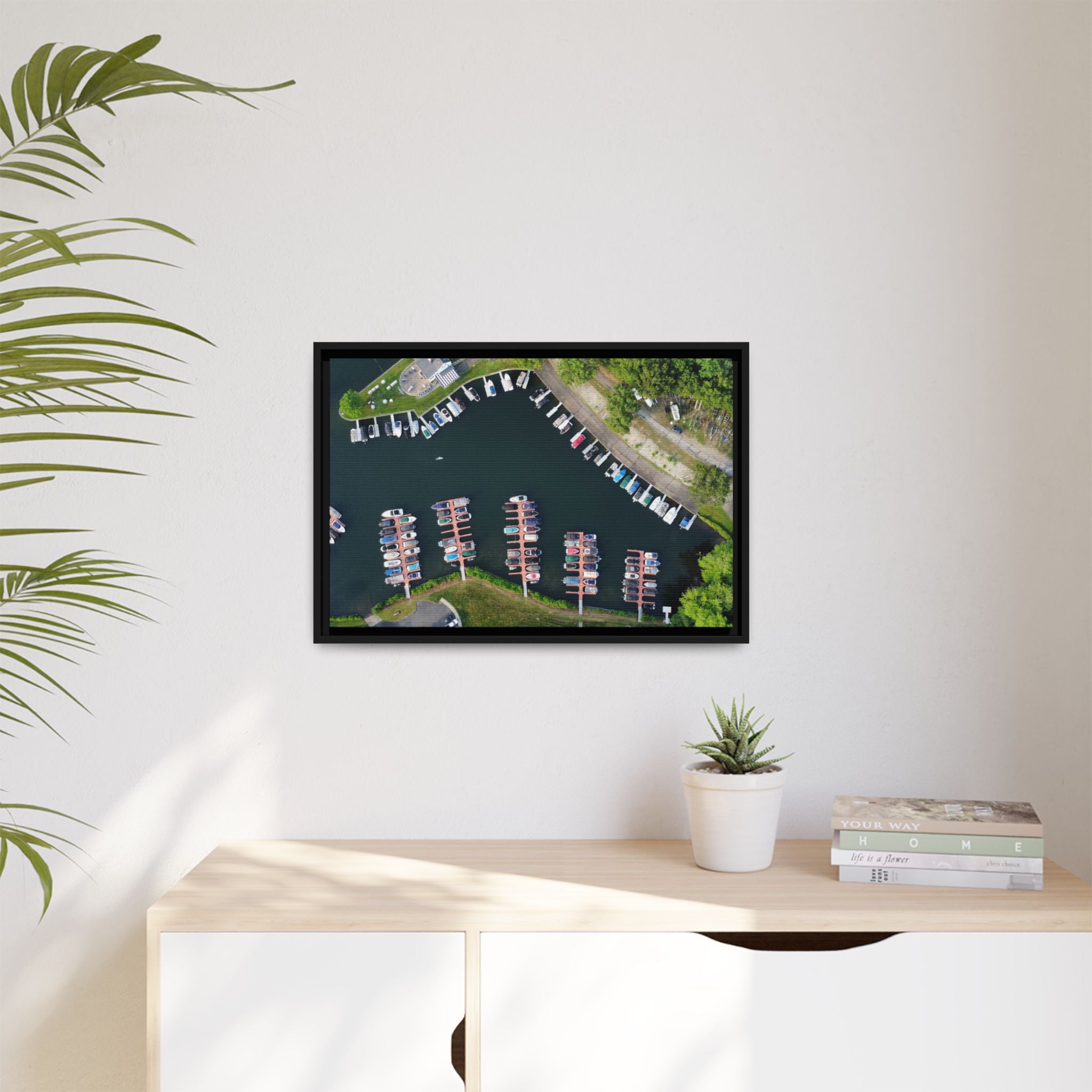 Candlewood Lake Marina Canvas — Framed Matte Wall Art