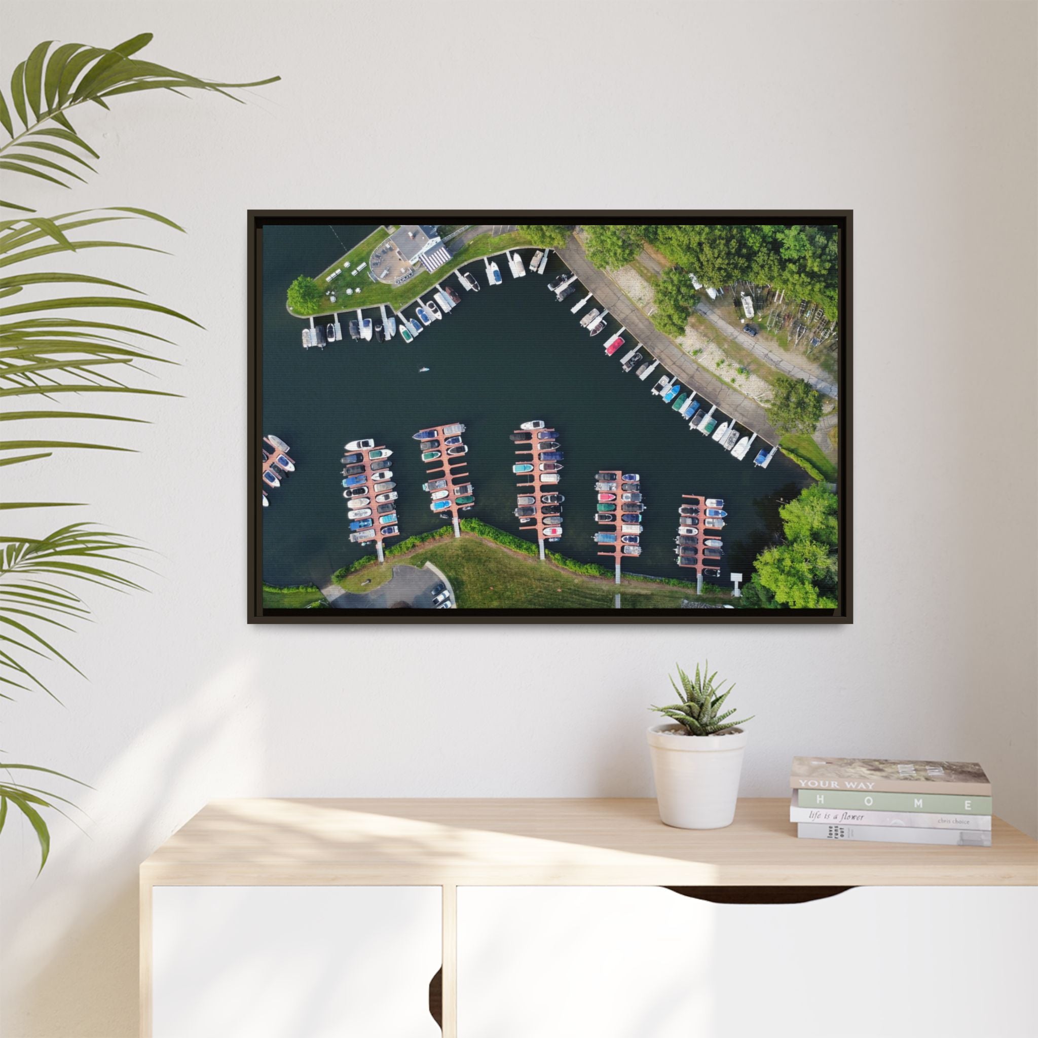 Candlewood Lake Marina Canvas — Framed Matte Wall Art